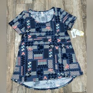 LuLaRoe Classic T Disney Mickey Print Women’s Size XS Blues Pink White Shirt Top